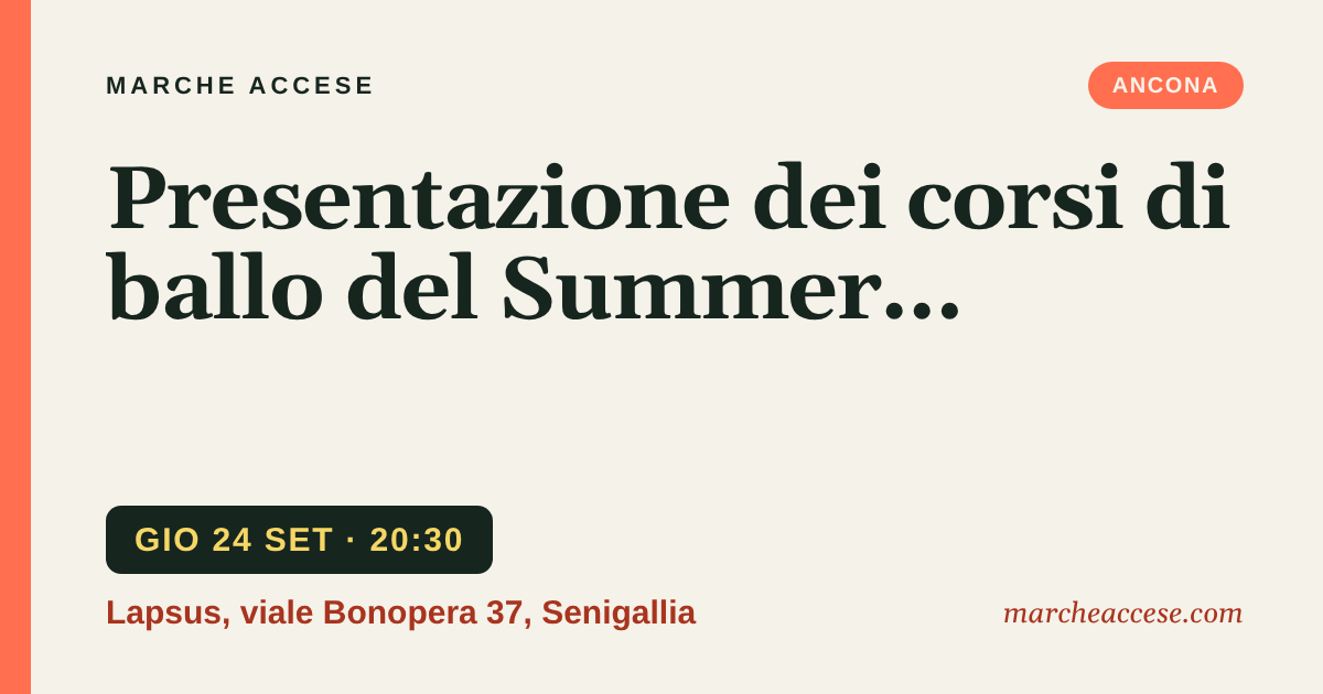 Presentazione dei corsi di ballo del Summer Jamboree, giovedì 24 settembre 2026, Lapsus, viale Bonopera 37, Senigallia