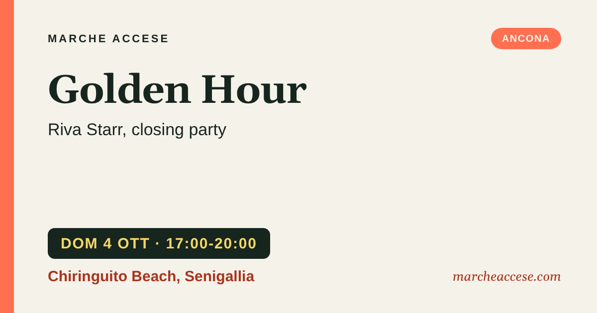 Golden Hour | Riva Starr, closing party, domenica 4 ottobre 2026, Chiringuito Beach, Senigallia