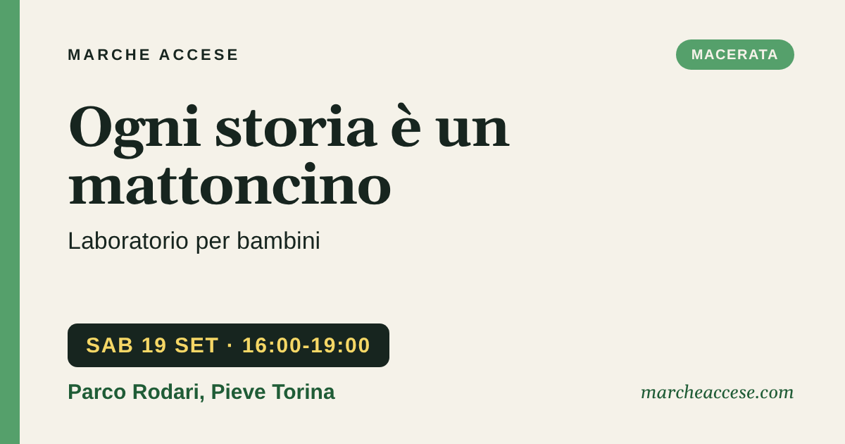 Ogni storia è un mattoncino | laboratorio per bambini, sabato 19 settembre 2026, Parco Rodari, Pieve Torina