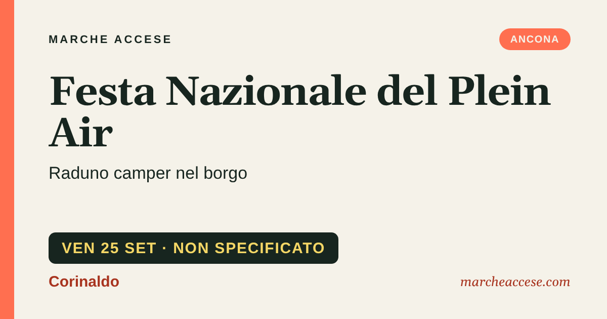 Festa Nazionale del Plein Air | raduno camper nel borgo, venerdì 25 settembre 2026, Corinaldo