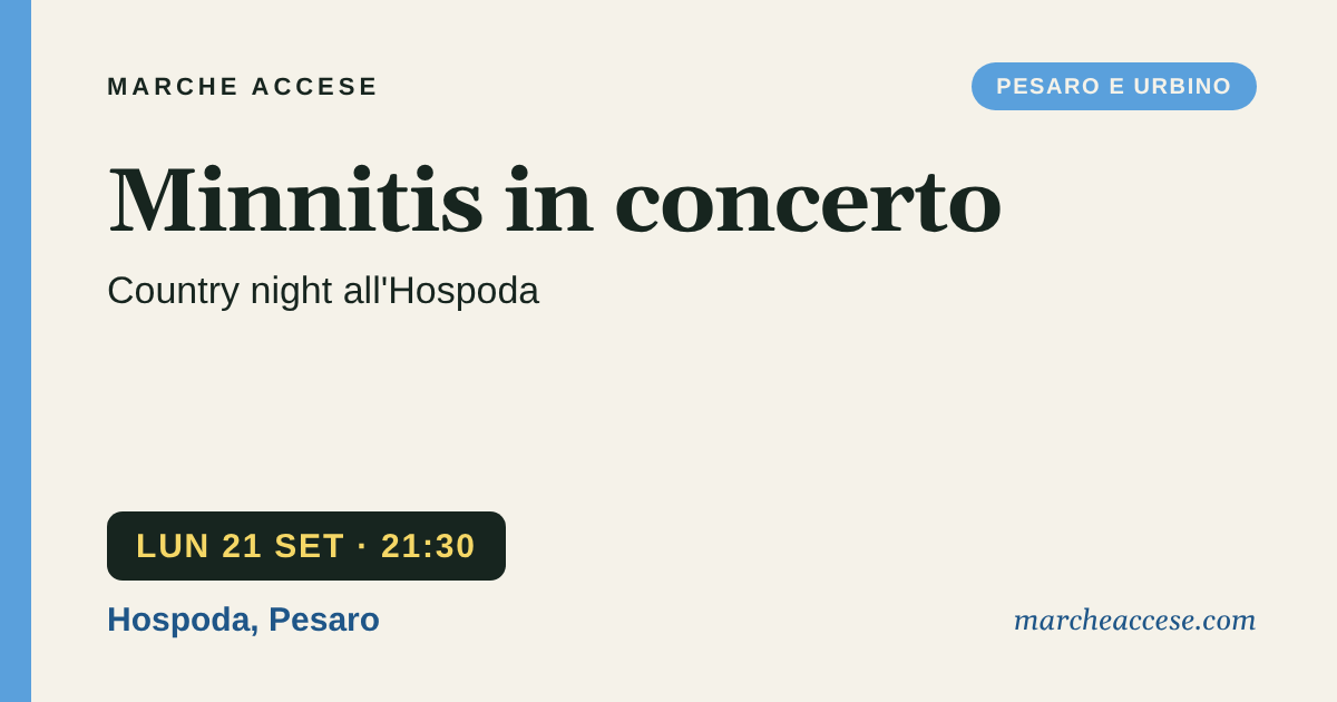 Minnitis in concerto | country night all'Hospoda, lunedì 21 settembre 2026, Hospoda, Pesaro