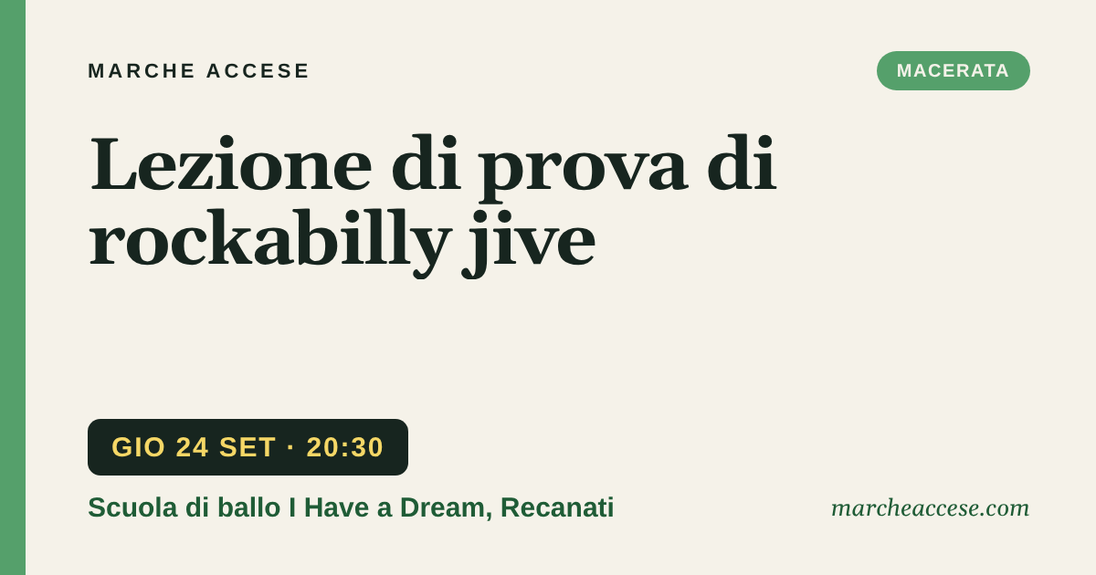 Lezione di prova di rockabilly jive, giovedì 24 settembre 2026, Scuola di ballo I Have a Dream, Recanati