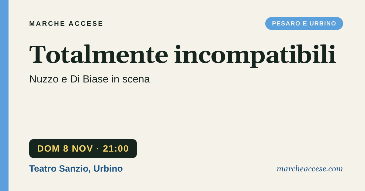 Totalmente incompatibili | Nuzzo e Di Biase in scena, domenica 8 novembre 2026, Teatro Sanzio, Urbino