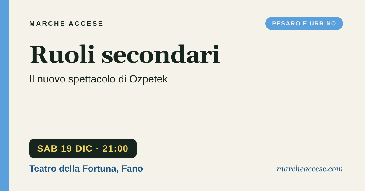 Ruoli secondari | il nuovo spettacolo di Ozpetek, sabato 19 dicembre 2026, Teatro della Fortuna, Fano