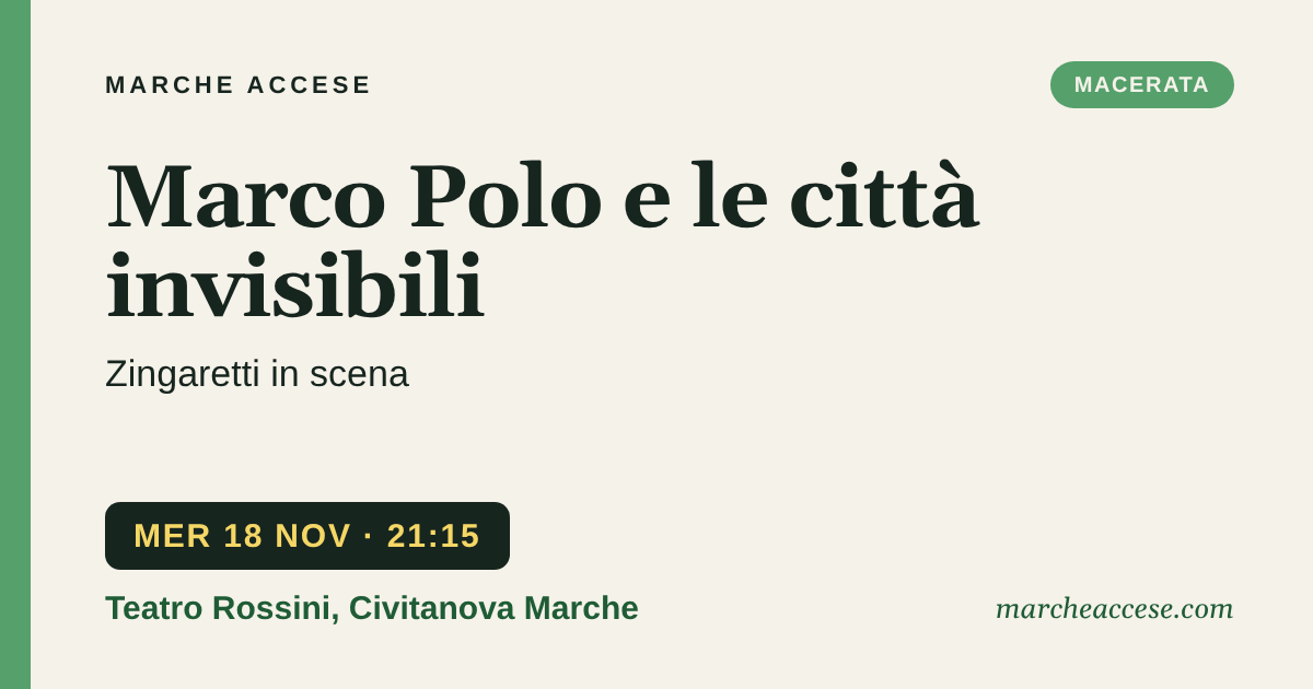 Marco Polo e le città invisibili | Zingaretti in scena, mercoledì 18 novembre 2026, Teatro Rossini, Civitanova Marche