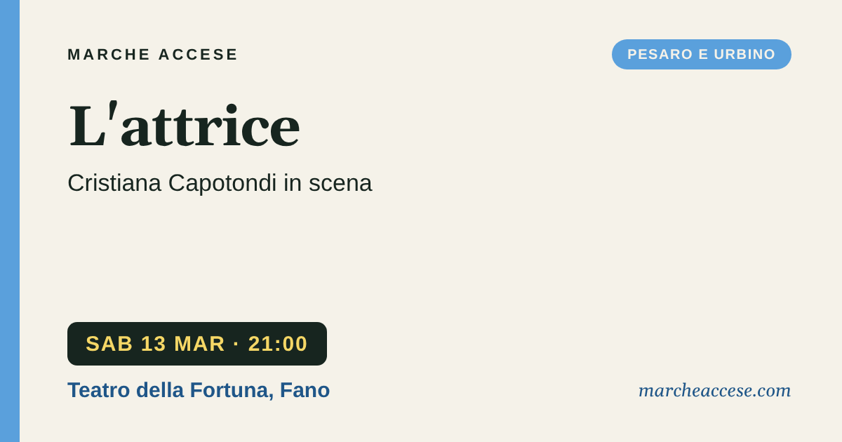 L'attrice | Cristiana Capotondi in scena, sabato 13 marzo 2027, Teatro della Fortuna, Fano