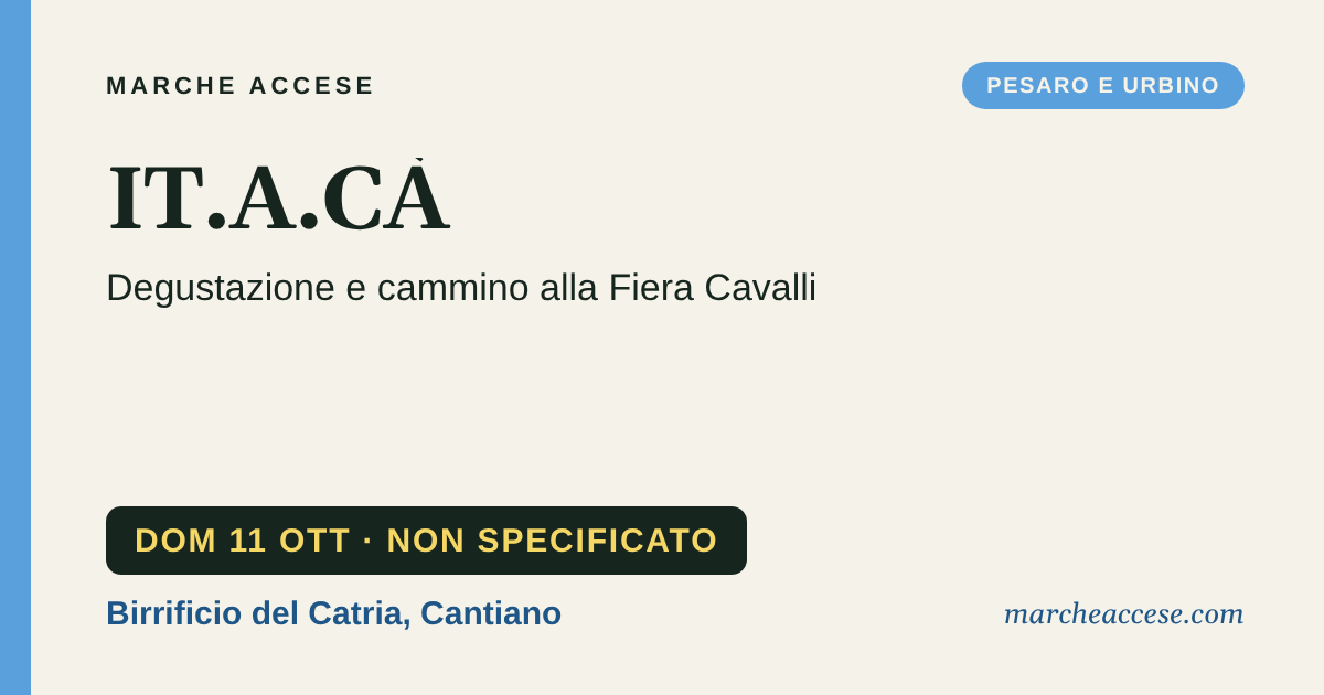 IT.A.CÀ | degustazione e cammino alla Fiera Cavalli, domenica 11 ottobre 2026, Birrificio del Catria, Cantiano