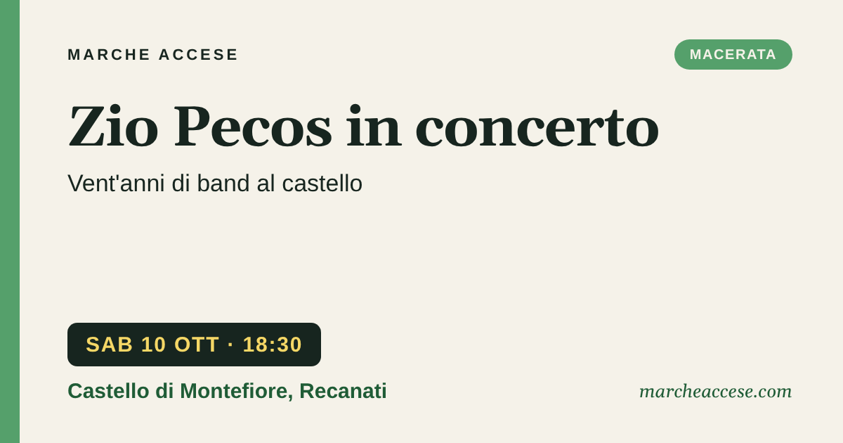 Zio Pecos in concerto | vent'anni di band al castello, sabato 10 ottobre 2026, Castello di Montefiore, Recanati