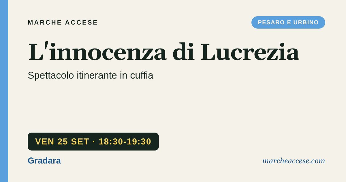 L'innocenza di Lucrezia | spettacolo itinerante in cuffia, venerdì 25 settembre 2026, Gradara