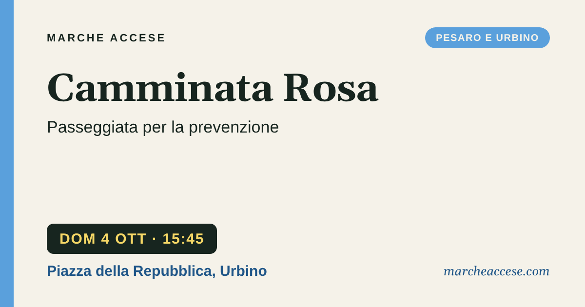 Camminata Rosa | passeggiata per la prevenzione, domenica 4 ottobre 2026, Piazza della Repubblica, Urbino