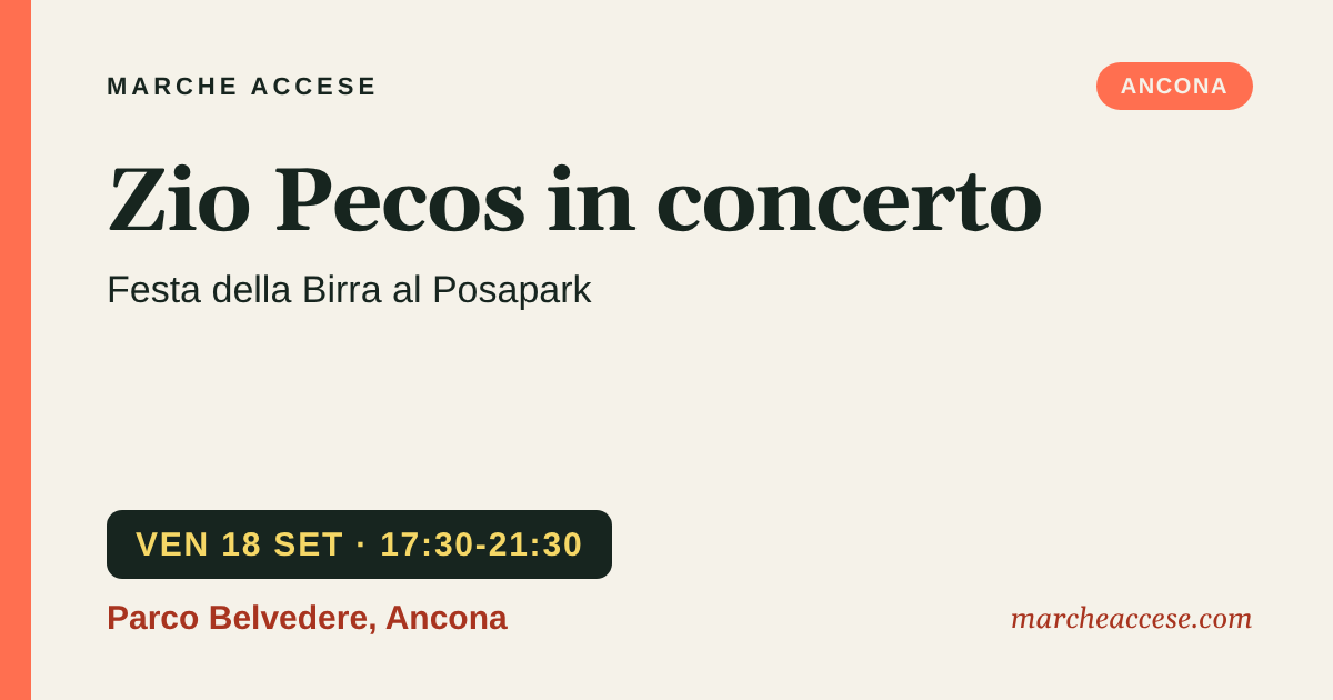 Zio Pecos in concerto | Festa della Birra al Posapark, venerdì 18 settembre 2026, Parco Belvedere, Ancona