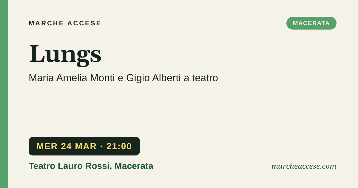Lungs | Maria Amelia Monti e Gigio Alberti a teatro, mercoledì 24 marzo 2027, Teatro Lauro Rossi, Macerata