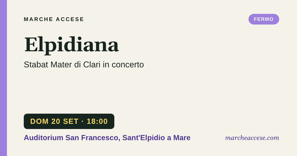 Elpidiana | Stabat Mater di Clari in concerto, domenica 20 settembre 2026, Auditorium San Francesco, Sant'Elpidio a Mare