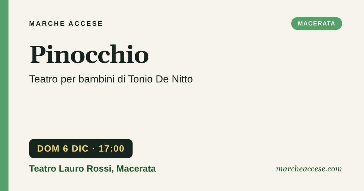 Pinocchio | teatro per bambini di Tonio De Nitto, domenica 6 dicembre 2026, Teatro Lauro Rossi, Macerata