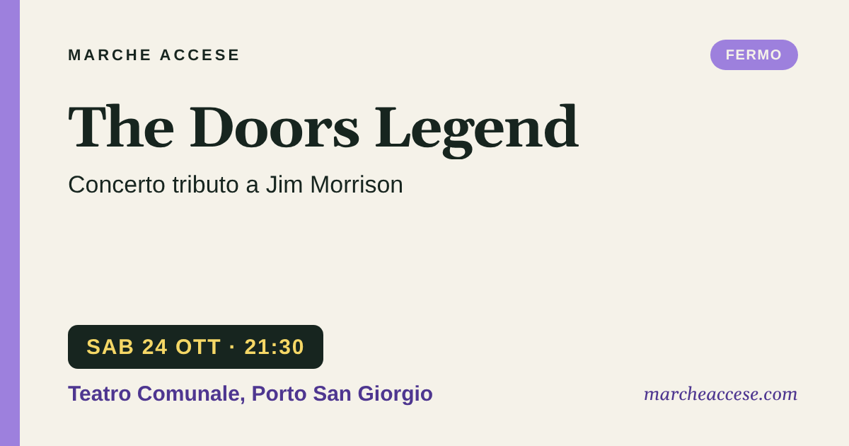 The Doors Legend | concerto tributo a Jim Morrison, sabato 24 ottobre 2026, Teatro Comunale, Porto San Giorgio