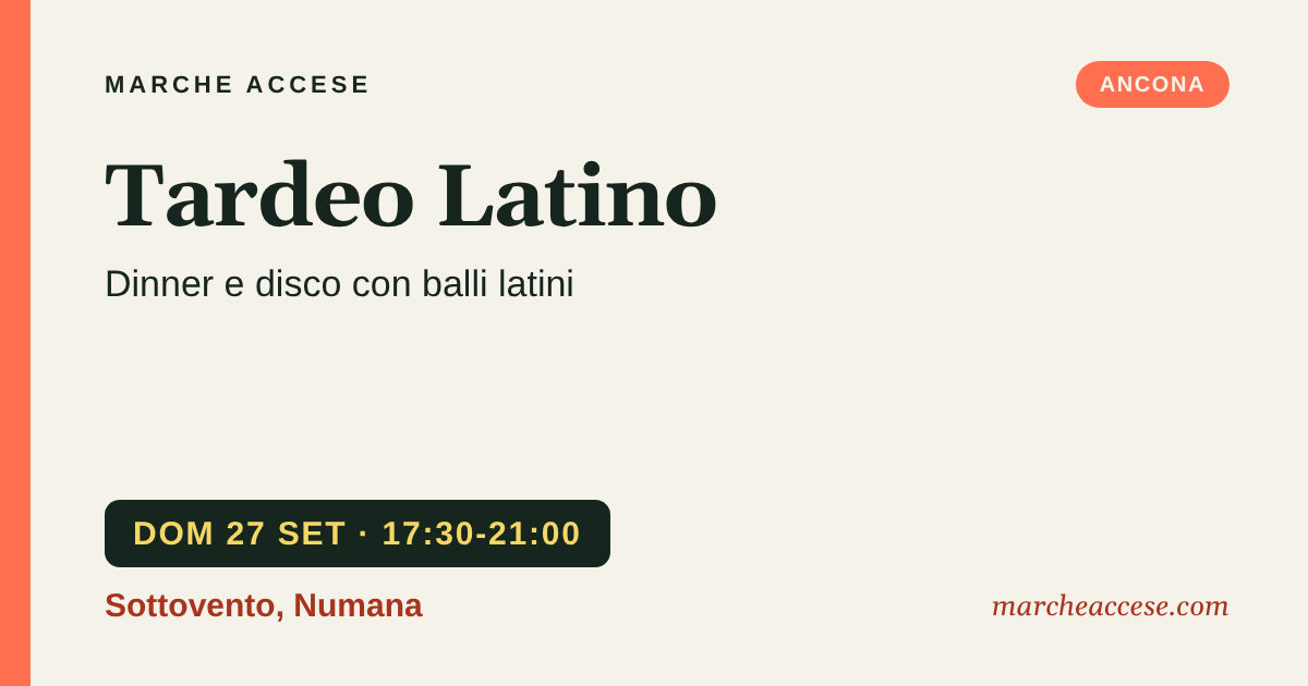 Tardeo Latino | dinner e disco con balli latini, domenica 27 settembre 2026, Sottovento, Numana