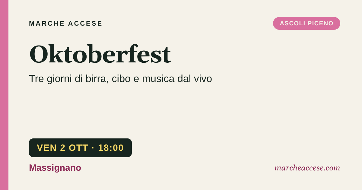 Oktoberfest | tre giorni di birra, cibo e musica dal vivo, venerdì 2 ottobre 2026, Massignano
