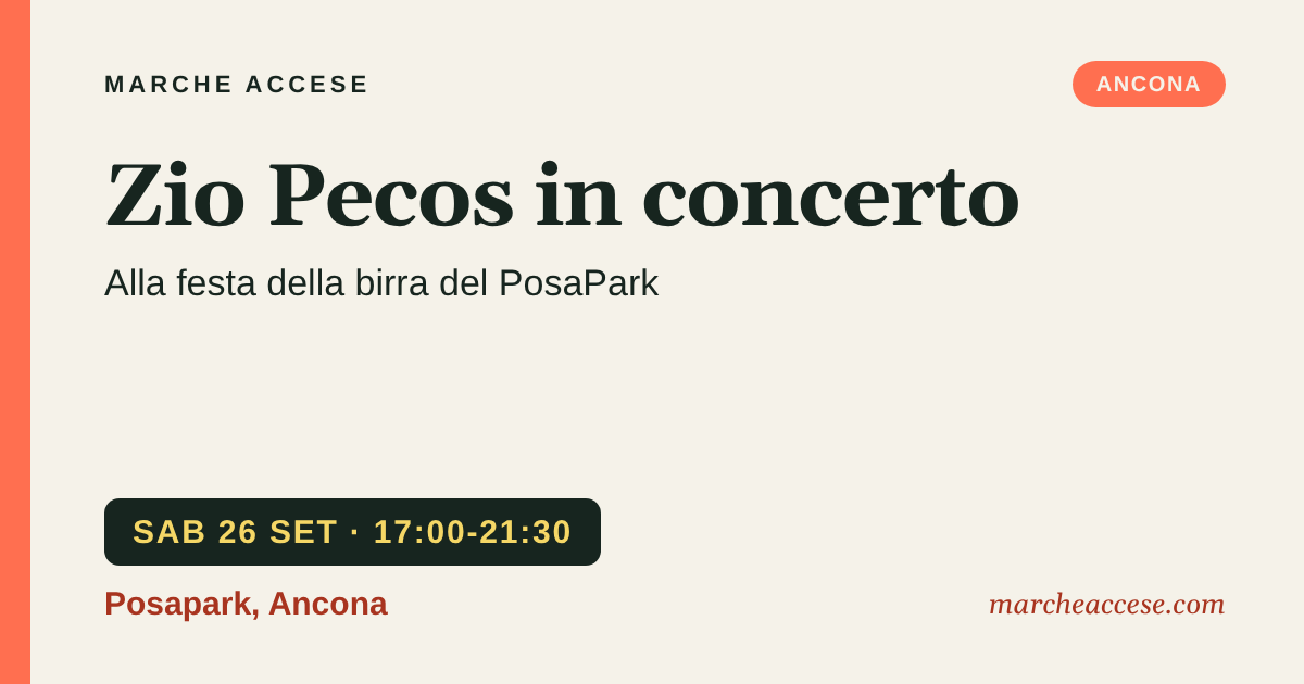Zio Pecos in concerto | alla festa della birra del PosaPark, sabato 26 settembre 2026, Posapark, Ancona