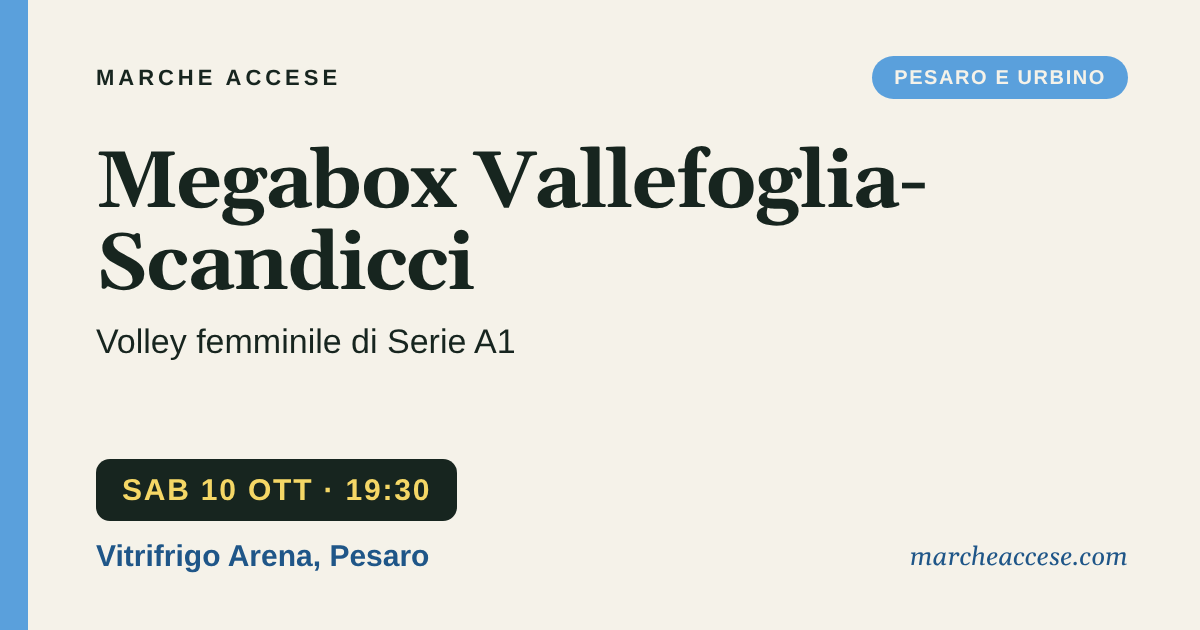 Megabox Vallefoglia-Scandicci | volley femminile di Serie A1, sabato 10 ottobre 2026, Vitrifrigo Arena, Pesaro