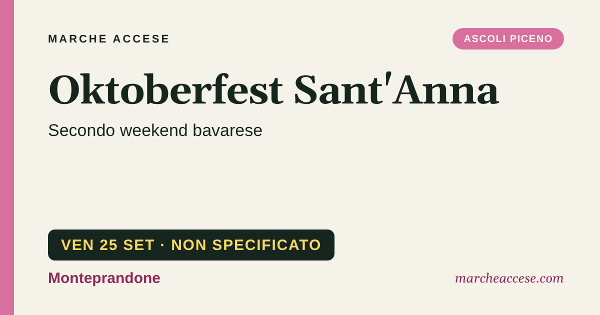 Oktoberfest Sant'Anna | secondo weekend bavarese, venerdì 25 settembre 2026, Monteprandone