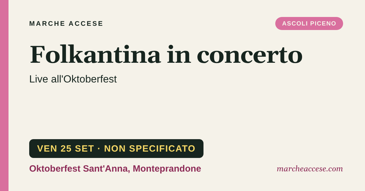 Folkantina in concerto | live all'Oktoberfest, venerdì 25 settembre 2026, Oktoberfest Sant'Anna, Monteprandone