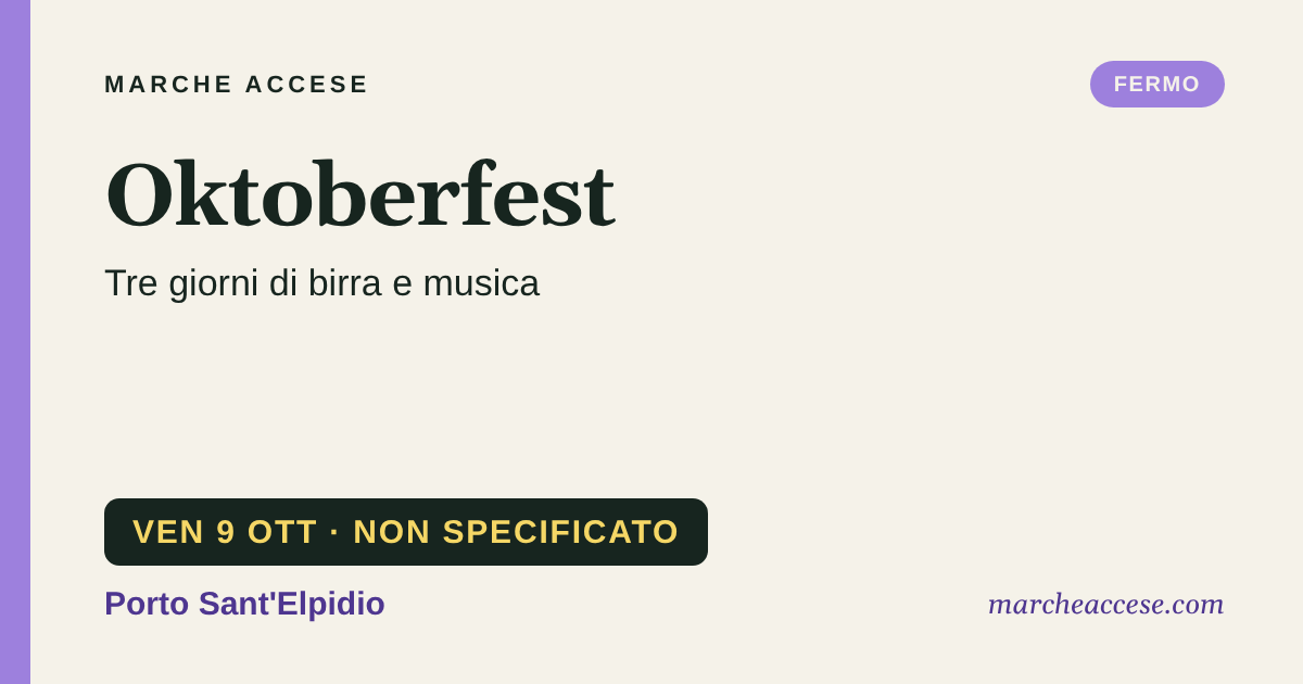 Oktoberfest | tre giorni di birra e musica, venerdì 9 ottobre 2026, Porto Sant'Elpidio