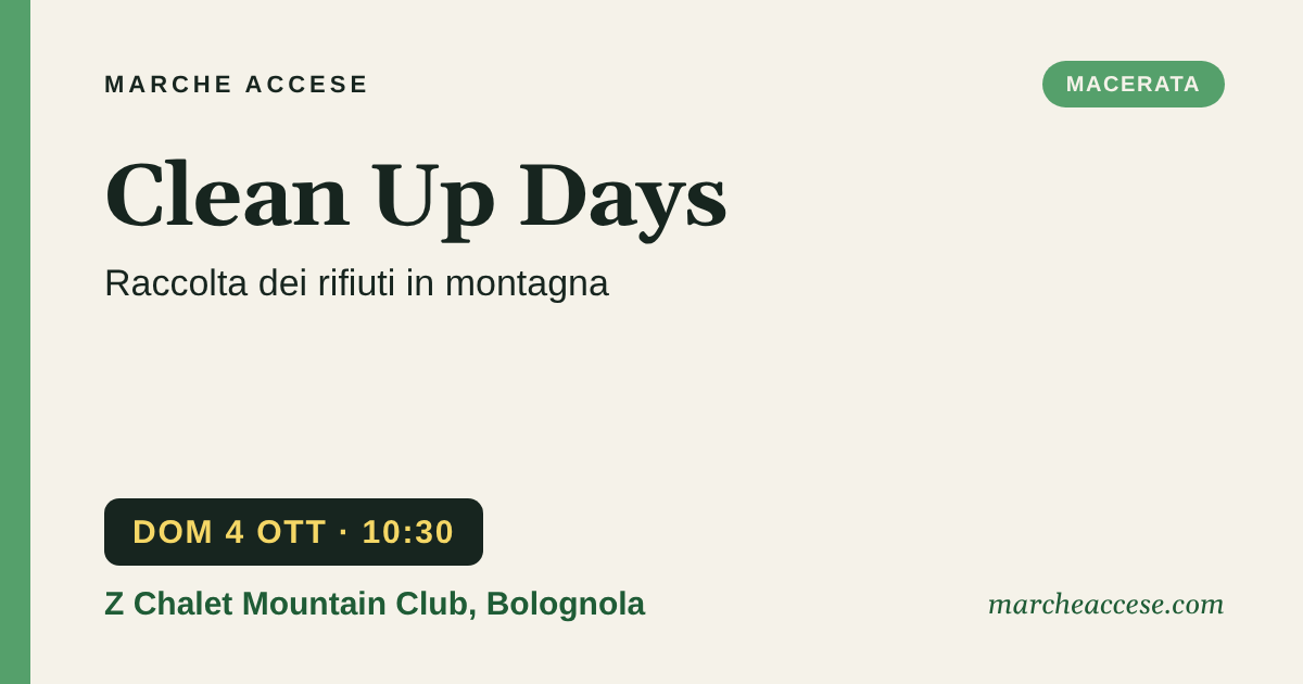 Clean Up Days | raccolta dei rifiuti in montagna, domenica 4 ottobre 2026, Z Chalet Mountain Club, Bolognola