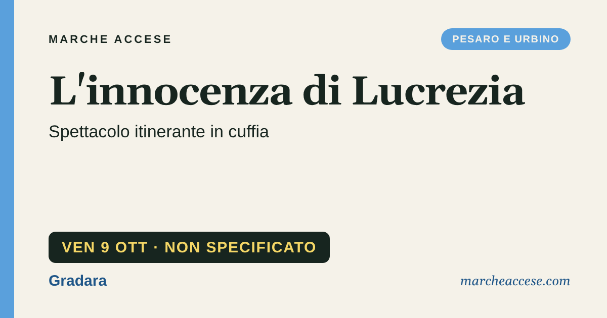 L'innocenza di Lucrezia | spettacolo itinerante in cuffia, venerdì 9 ottobre 2026, Gradara