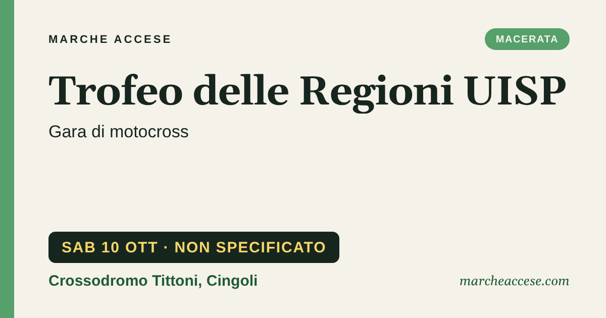 Trofeo delle Regioni UISP | gara di motocross, sabato 10 ottobre 2026, Crossodromo Tittoni, Cingoli