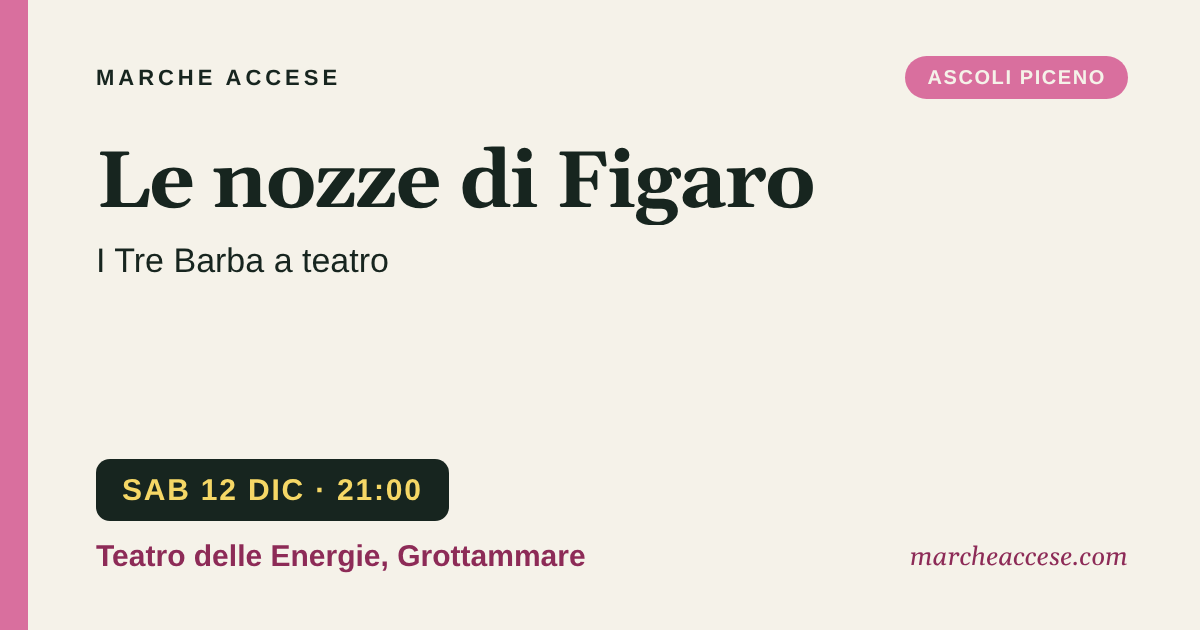 Le nozze di Figaro | I Tre Barba a teatro, sabato 12 dicembre 2026, Teatro delle Energie, Grottammare