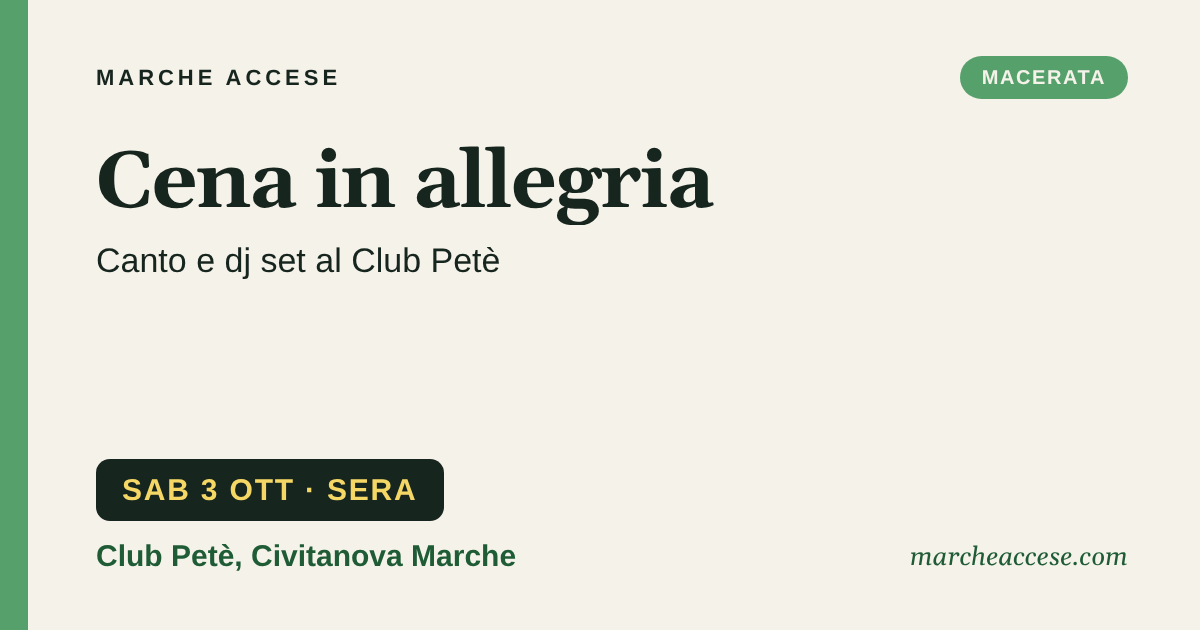 Cena in allegria | canto e dj set al Club Petè, sabato 3 ottobre 2026, Club Petè, Civitanova Marche