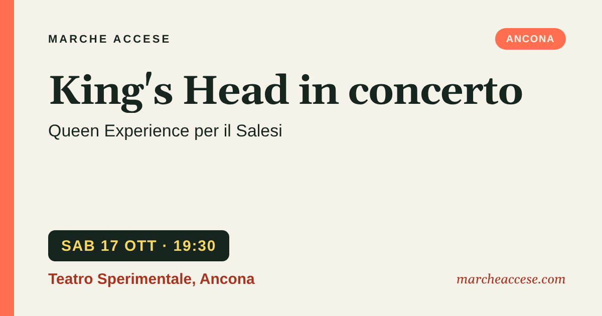 King's Head in concerto | Queen Experience per il Salesi, sabato 17 ottobre 2026, Teatro Sperimentale, Ancona