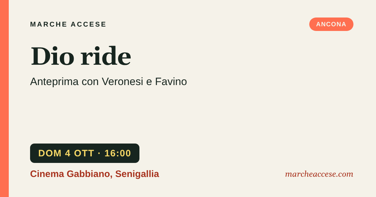 Dio ride | anteprima con Veronesi e Favino, domenica 4 ottobre 2026, Cinema Gabbiano, Senigallia