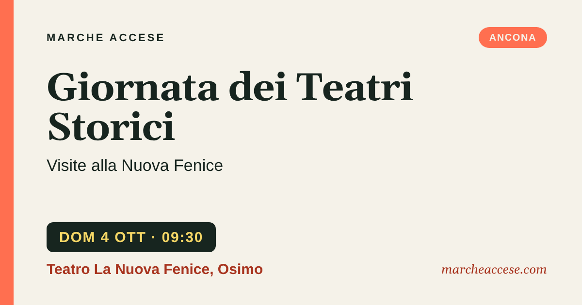 Giornata dei Teatri Storici | visite alla Nuova Fenice, domenica 4 ottobre 2026, Teatro La Nuova Fenice, Osimo