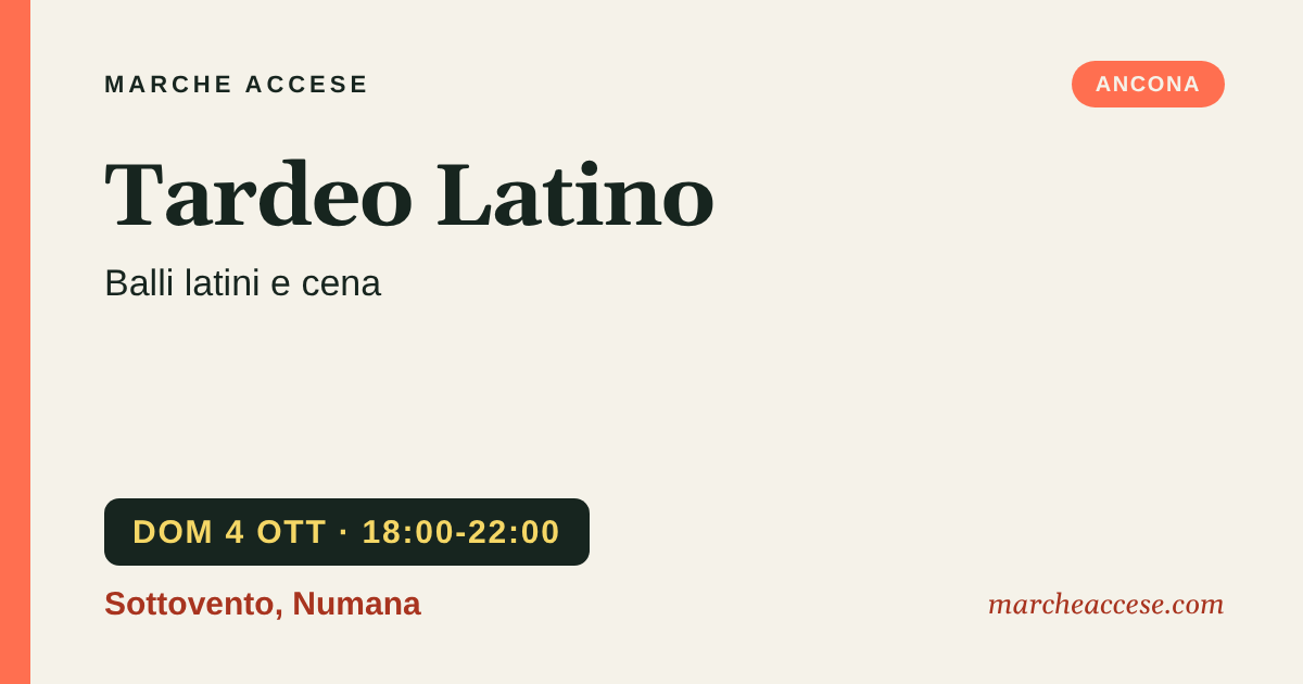 Tardeo Latino | balli latini e cena, domenica 4 ottobre 2026, Sottovento, Numana