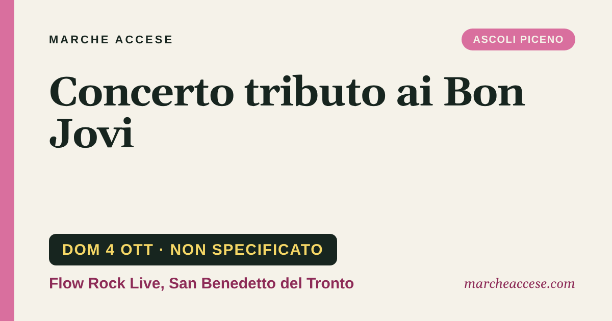 Concerto tributo ai Bon Jovi, domenica 4 ottobre 2026, Flow Rock Live, San Benedetto del Tronto
