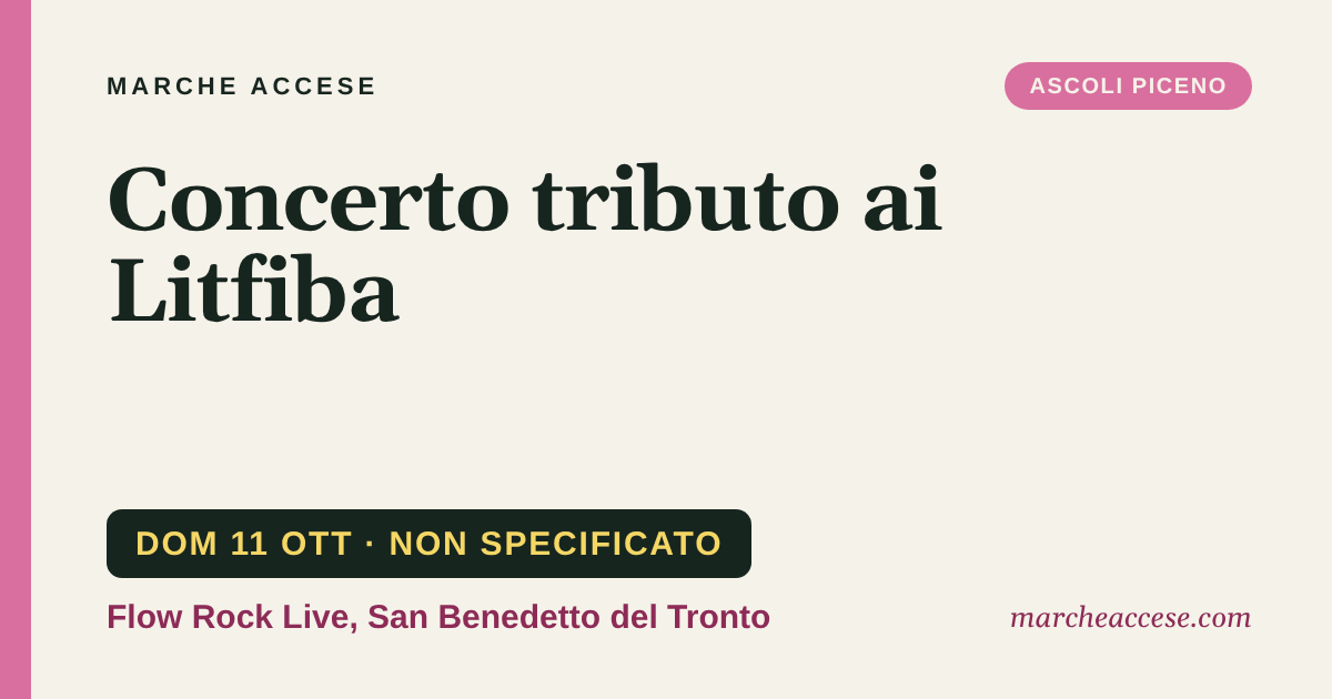 Concerto tributo ai Litfiba, domenica 11 ottobre 2026, Flow Rock Live,  San Benedetto del Tronto