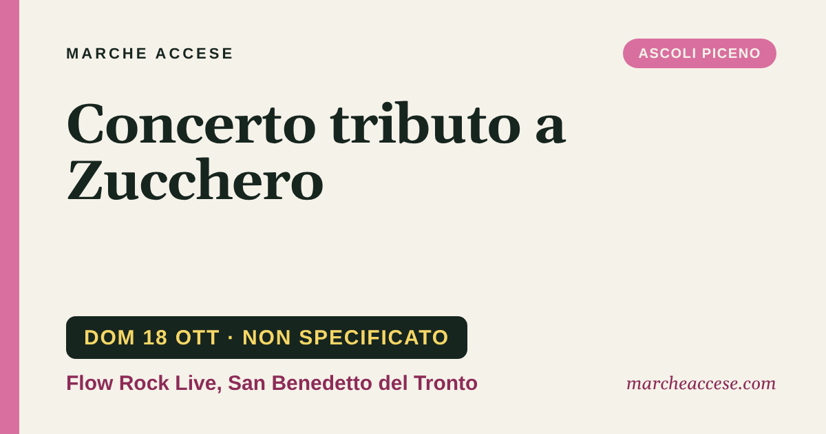 Concerto tributo a Zucchero, domenica 18 ottobre 2026, Flow Rock Live, San Benedetto del Tronto