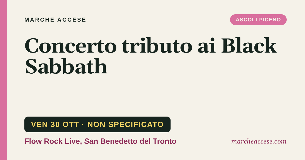 Concerto tributo ai Black Sabbath, venerdì 30 ottobre 2026, Flow Rock Live, San Benedetto del Tronto