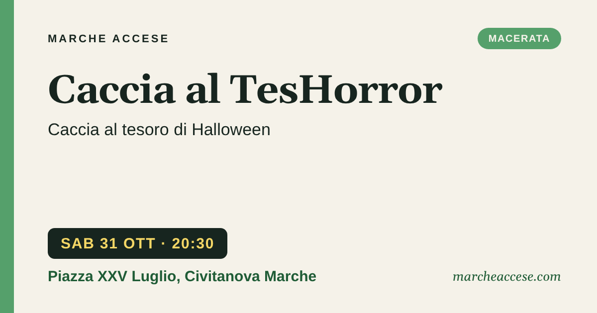 Caccia al TesHorror | caccia al tesoro di Halloween, sabato 31 ottobre 2026, Piazza XXV Luglio, Civitanova Marche