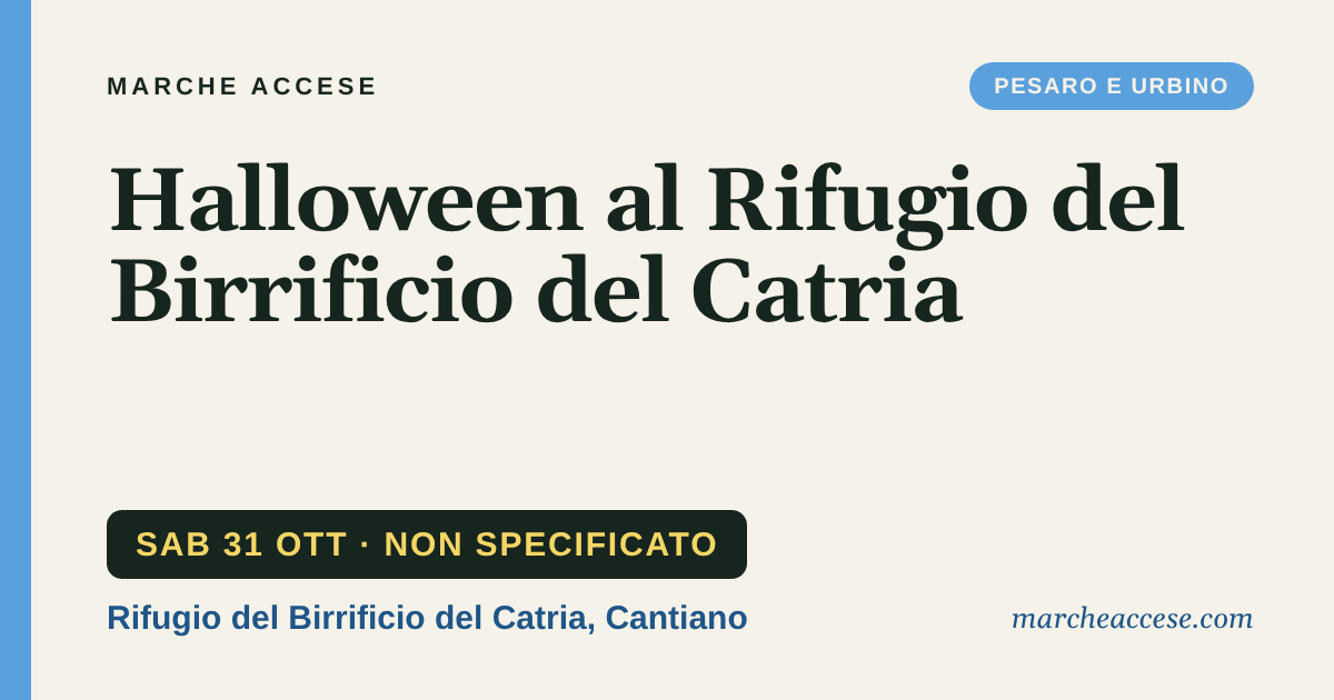 Halloween al Rifugio del Birrificio del Catria, sabato 31 ottobre 2026, Rifugio del Birrificio del Catria, Cantiano