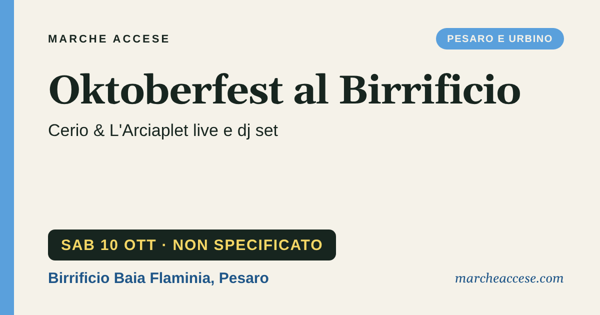 Oktoberfest al Birrificio | Cerio & L'Arciaplet live e dj set, sabato 10 ottobre 2026, Birrificio Baia Flaminia, Pesaro