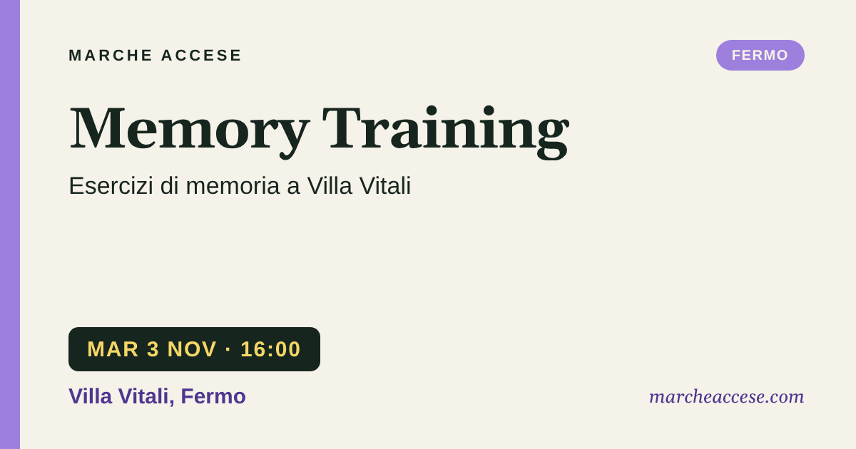 Memory Training | esercizi di memoria a Villa Vitali, martedì 3 novembre 2026, Villa Vitali, Fermo