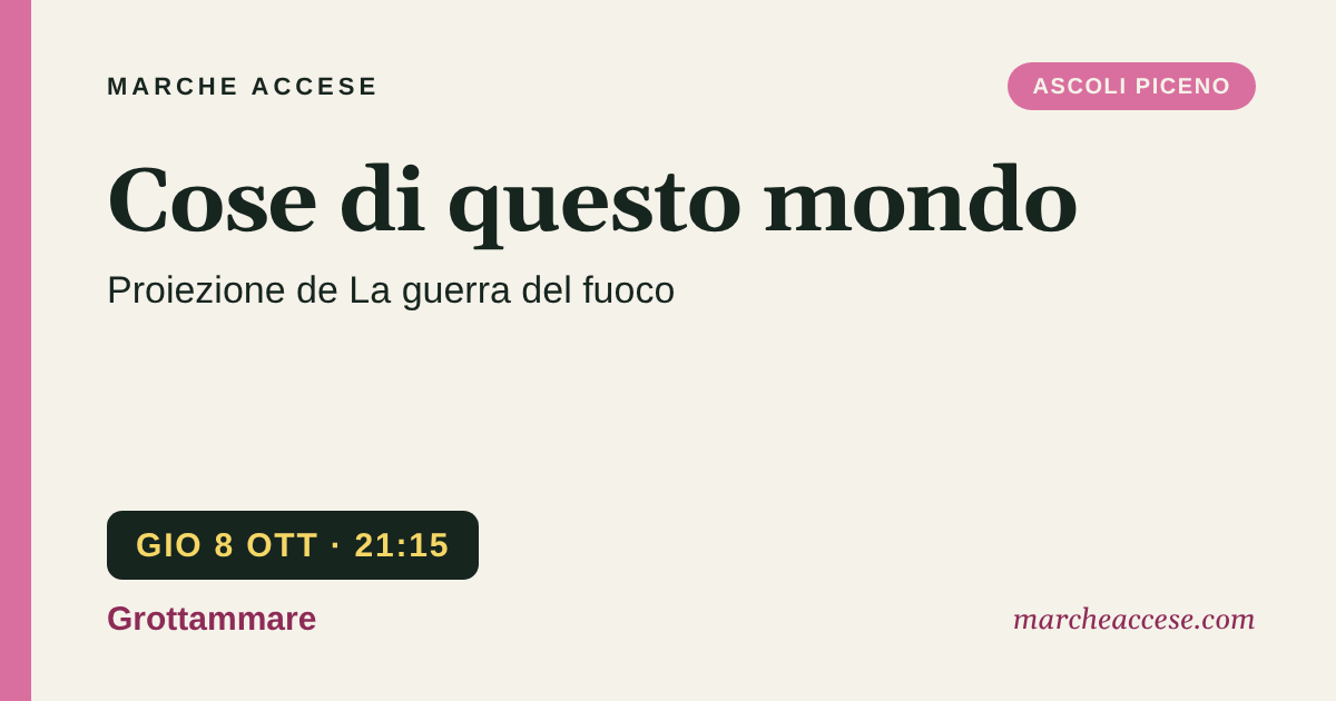 Cose di questo mondo | proiezione de La guerra del fuoco, giovedì 8 ottobre 2026, Grottammare