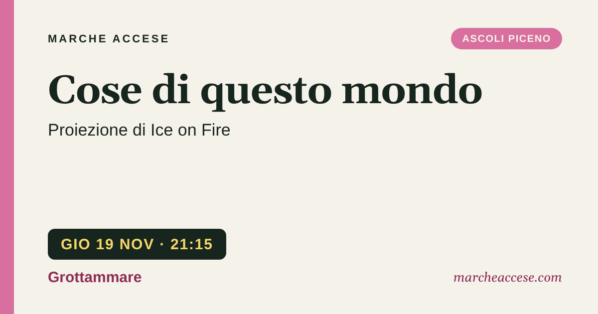 Cose di questo mondo | proiezione di Ice on Fire, giovedì 19 novembre 2026, Grottammare