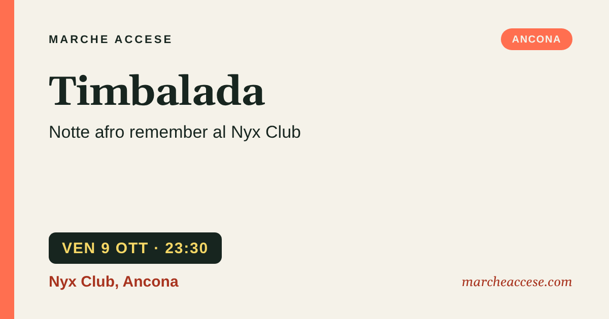 Timbalada | notte afro remember al Nyx Club, venerdì 9 ottobre 2026, Nyx Club, Ancona