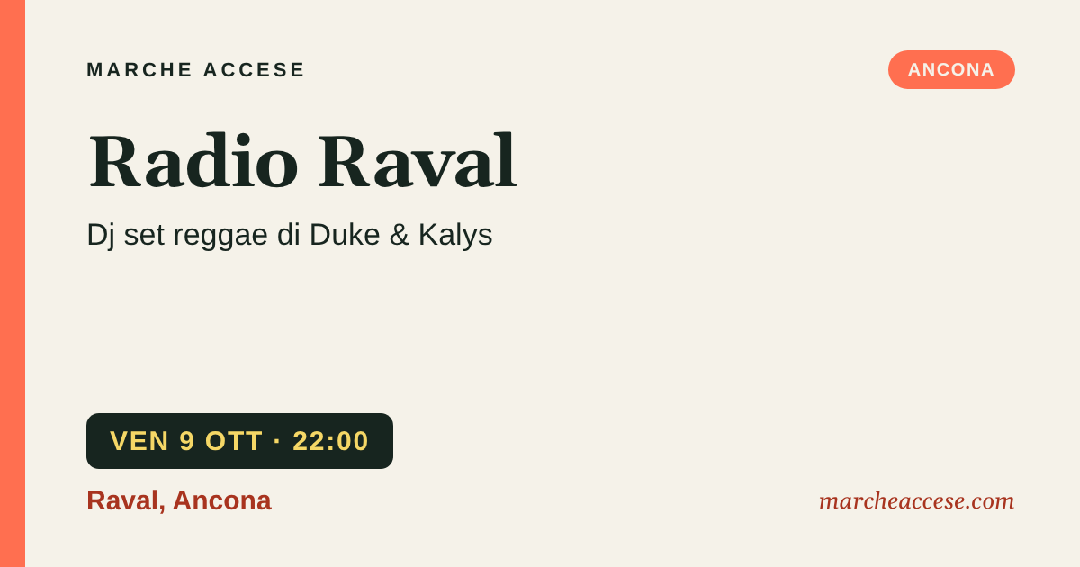 Radio Raval | dj set reggae di Duke & Kalys, venerdì 9 ottobre 2026, Raval, Ancona