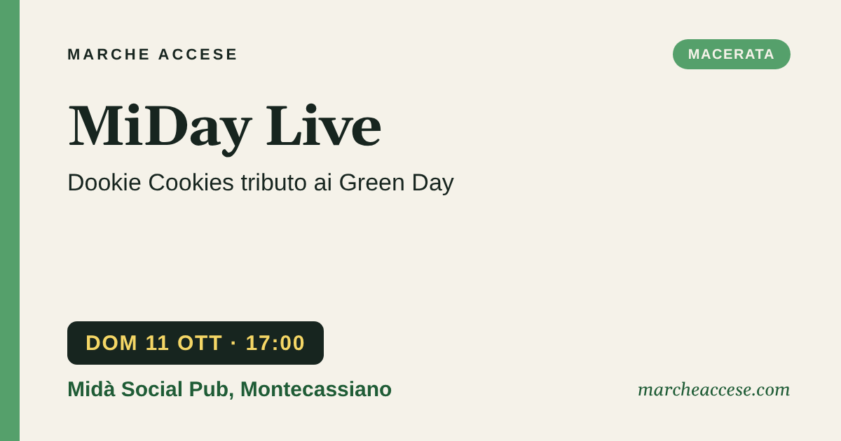 MiDay Live | Dookie Cookies tributo ai Green Day, domenica 11 ottobre 2026, Midà Social Pub, Montecassiano
