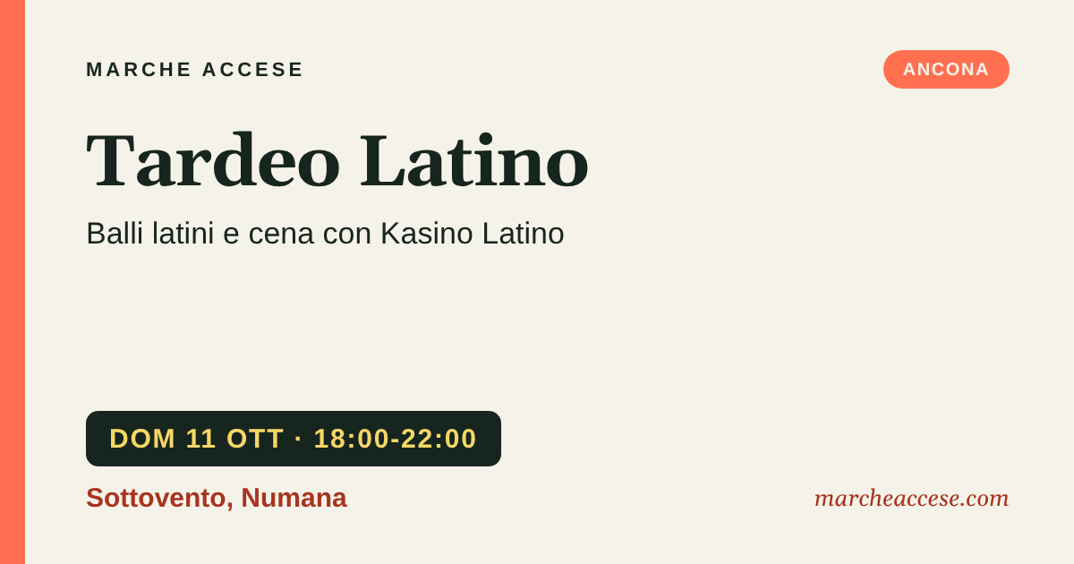 Tardeo Latino | balli latini e cena con Kasino Latino, domenica 11 ottobre 2026, Sottovento, Numana