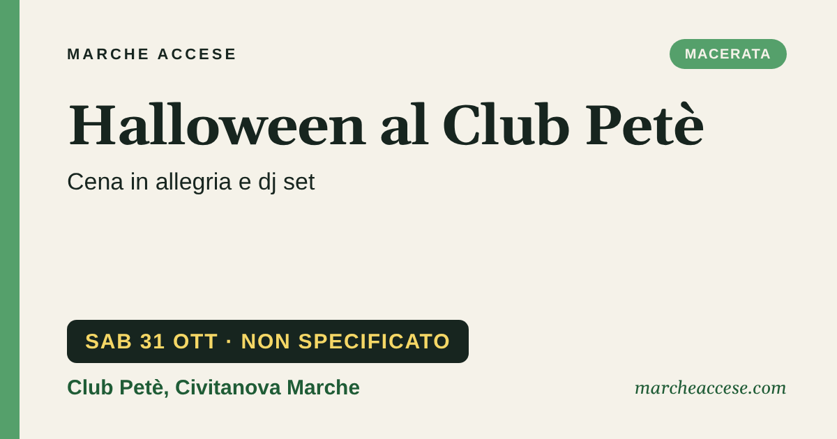 Halloween al Club Petè | cena in allegria e dj set, sabato 31 ottobre 2026, Club Petè, Civitanova Marche